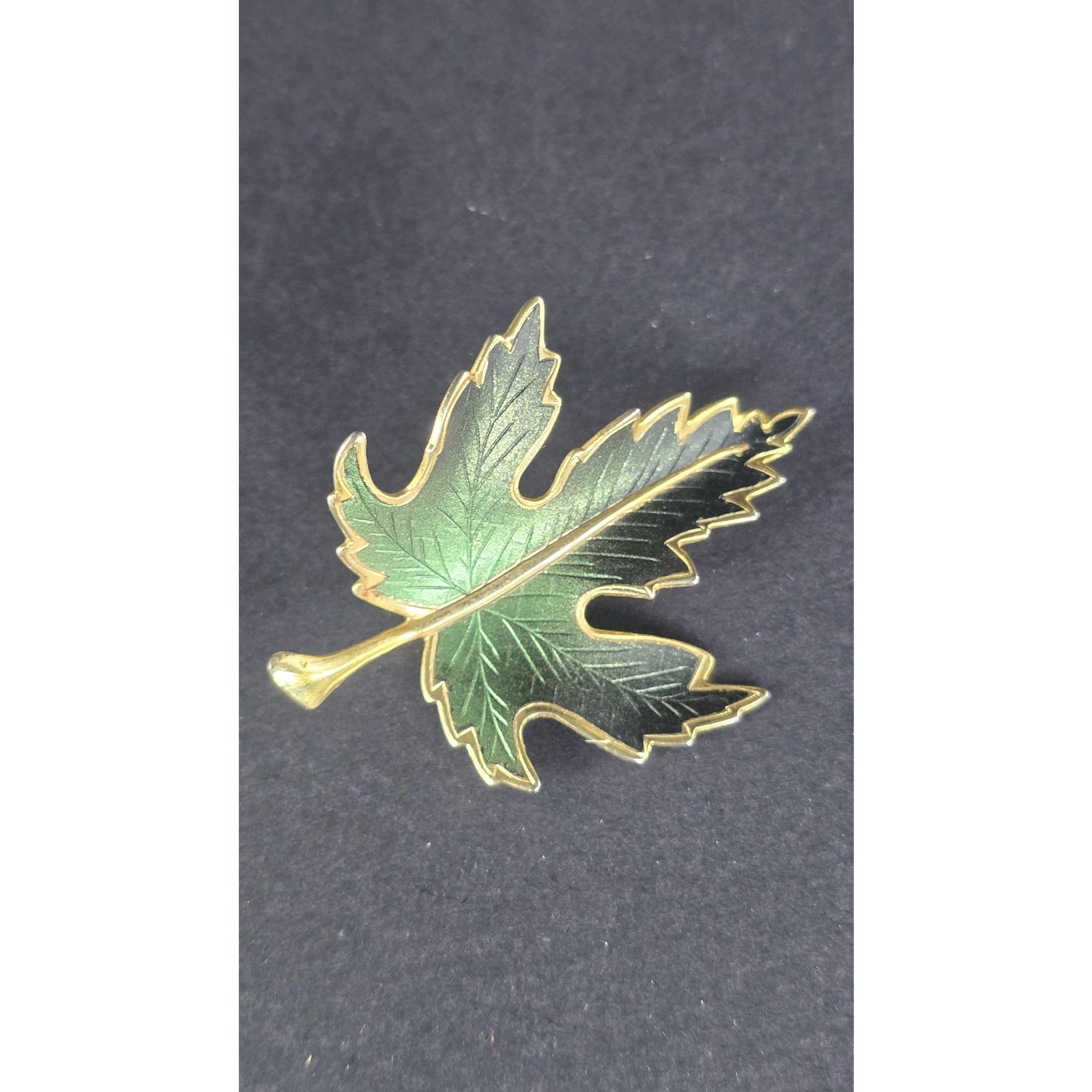 Green Leaf Brooch Pin Enamel Gold Tone Textured Nature Costume Jewelry Statement